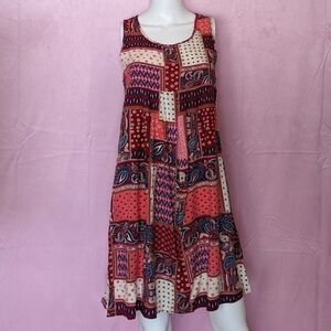 Emery Rose Patchwork Mixed Print Paisley Pink Sleeveless Mini Dress size Small